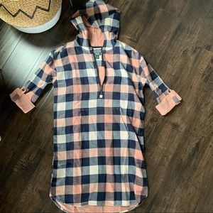 Roots Long Hoodie Tunic Dress Plaid Size Small